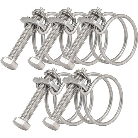 CCYKXA 5 Stück 45–50 mm Doppeldraht-Schlauchschellen, 201 Edelstahl-Rohrclips, universeller Sanitärschlauchverschluss