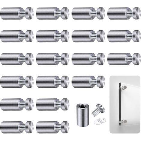 Entretoise, 20 vis d'entretoise, boulon d'entretoise pour axe de verre publicitaire, fixation par boulon d'entretoise pour verre publicitaire, pour enseignes et présentoirs, 12 x 25 mm (argent)