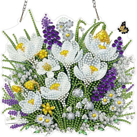 Pendentif Diamond Painting Fleurs de printemps, Kit de bricolage pour fenêtre 20x20cm
