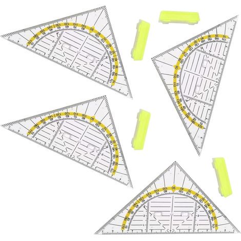 Juego de 4 escuadras flexibles con mangos, fabricadas en plástico transparente, para dibujo técnico, matemáticas y artes visuales. (1/5)
