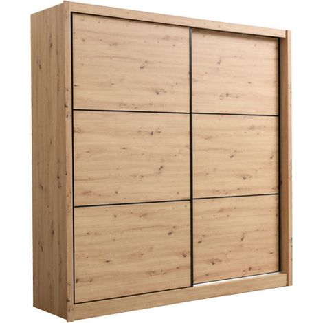 Armario Grande Dugnano, Ropero Dormitorio, Perchero, 5 Estantes, Puertas Correderas, 213x215.5h cm Roble Marrón Nodo