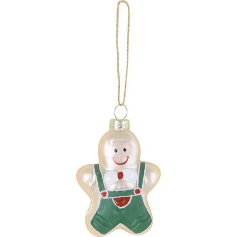 TrendLine Weihnachtskugel aus Glas Lebkuchenmann 9 x 5 cm weiß-grün
