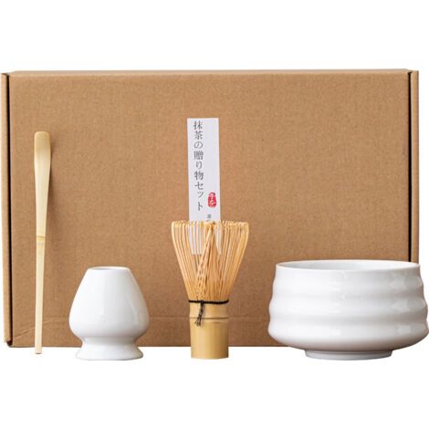 BUNTHAUS Coffret Matcha avec fouet et pinceau, kit d'infusion japonais, coffret cadeau blanc de 4 pièces (1/5)