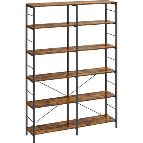 Bibliothèque 6 Niveaux, Étagère de Rangement, Meuble, 30 x 120 x 172,5 cm, Style Industriel, pour Salon, Bureau, Balcon, Cuisine, Marron Rustique et Noir LLS114B01 (1/5)