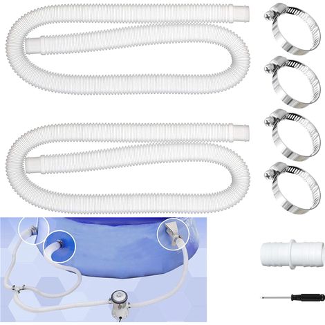 2 pièces Tuyau pour Piscine,Piscine Hors Terre Tuyau avec 4 Pinces Métalliques,Tuyaux de Rechange pour Piscine,pour Piscines Hors Sol (Blanc) (1/5)