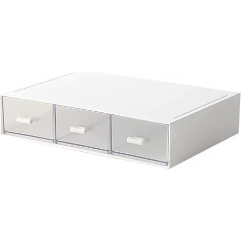 Organisateur de bureau-tiroirs de rangement empilables, tiroirs empilables en plastique parfaits pour la collection de petits articles/organiseur de bureau cosmétique - 3 tiroirs (blanc) (1/5)