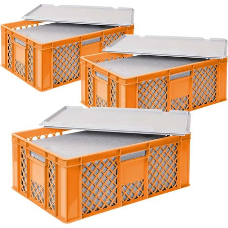 BRB 3x Thermoboxen in Stapelkorb mit Deckel, LxBxH 600x400x240 mm, EPS (orange)