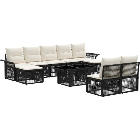 Conjunto de sofás de jardín 10 uds. Negro y Blanco Crema vidaXL (1/5)