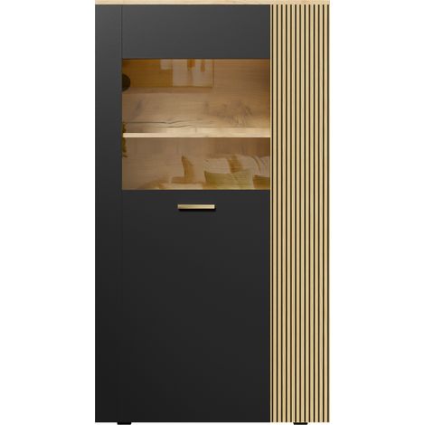 GagaMeuble de rangement LED 80x40x146 cm, portes verre, bois noir (1/5)