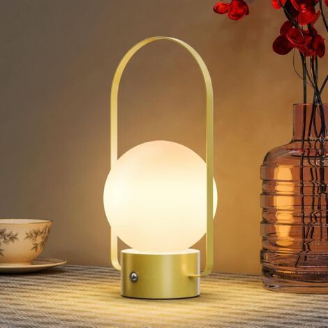 Lampe de table portable, Lumière nocturne rechargeable dimmable avec 3 modes de couleur, Lampe sans fil à batterie pour chambre à coucher, salon, salle d'enfants, camping et usage extérieur (or)