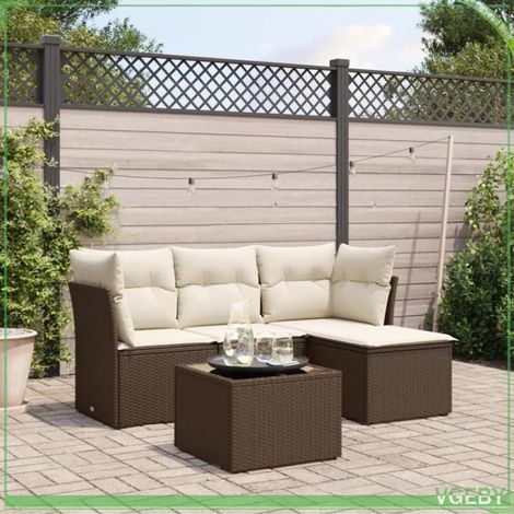 Salon de jardin - FAF7291712419171 - Résine tressée marron - Modulaire 5 pcs - Coussins déhoussables (1/3)