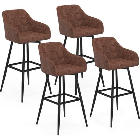 Set di 4 sgabelli da bar MADY con braccioli vintage marroni