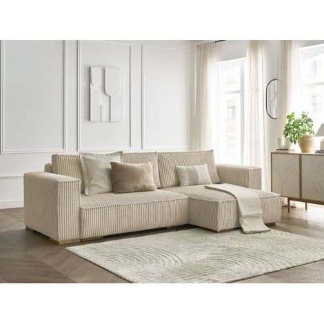 BOBOCHIC - Canapé d'angle réversible convertible coffre CHELSEA gros côtelé doux Réversible Taupe (1/5)