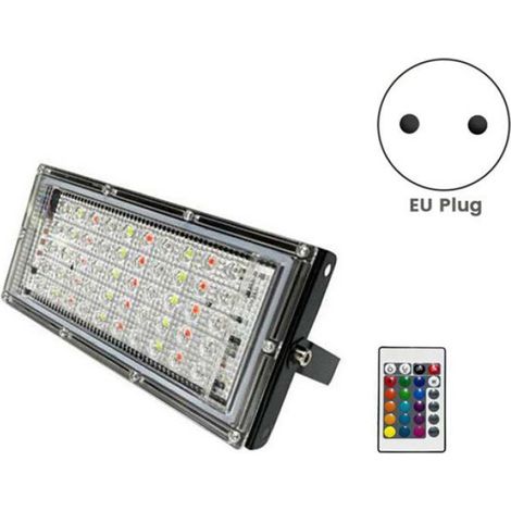 2X Télécommande LED Projecteur Réflecteur Lampe Étanche IP65 Projecteur Extérieur Jardin LED RVB Spot 50W Prise UE (1/3)