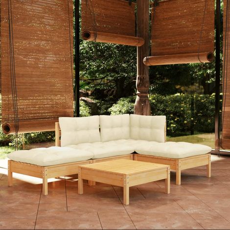 vidaXL Set Salotto da Giardino 5pz con Cuscini Crema in Legno di