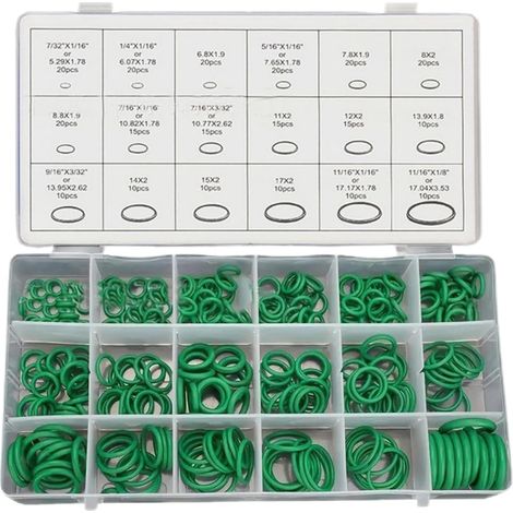 Kit de 270 juntas tóricas para compresor de aire acondicionado automotriz, juego de 18 tamaños de anillos de sellado para vehículos y electrodomésticos. (1/5)