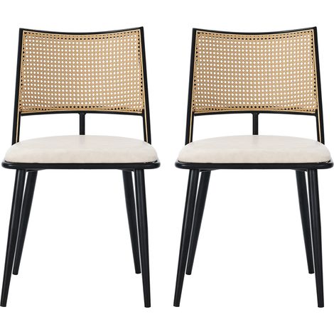 2 sillas de comedor negras con asiento de PU y respaldo de ratán (1/5)