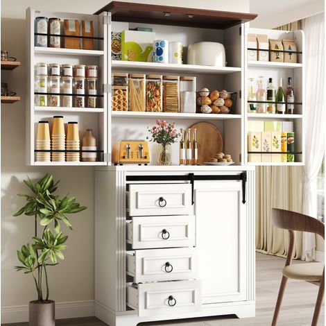 Mobile cucina alto bianco con anti-ribaltamento, 4 cassetti, ripiani regolabili, 180 cm (1/5)