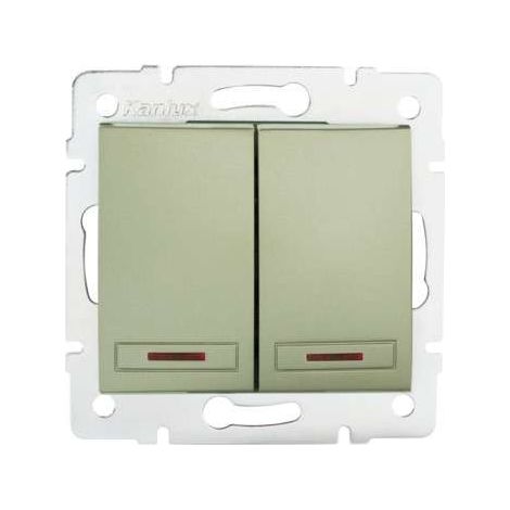 Interrupteur Encastrable Double avec Voyant Lumineux LED DOMO Champagne (1/5)