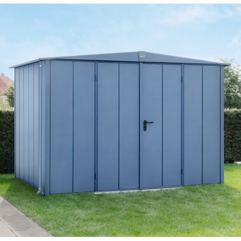 Hörmann Ecostar Metall-Gerätehaus Elegant mit Satteldach Typ 3, 238 x 303 cm, taubenblau, 7,2 m², 2-flüglige Tür