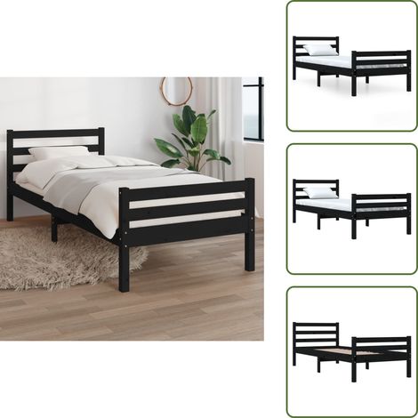 The Living Store Estructura de cama sin colchón madera maciza negro 100x200 cm - Estructura de cama
