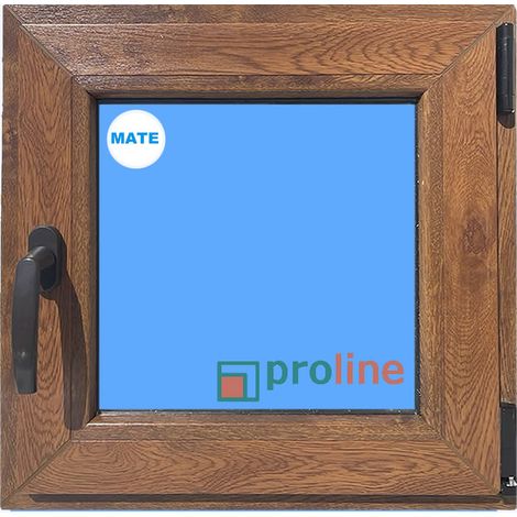 Ventana PVC 500x500 Roble Dorado Oscilobatiente Derecha Vidrio Mate (1/4)