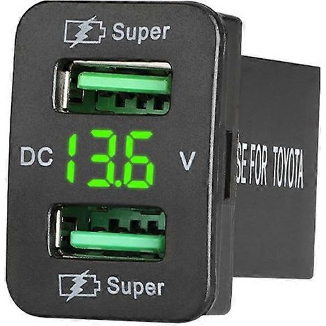 Conector con cargador de alta velocidad y doble puerto USB con cargador y cargador Toyota 12-24 V, accesorio con voltímetro para automóvil (1/5)