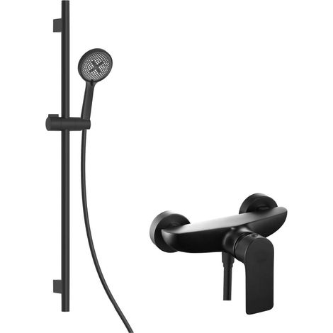 kielle Vega - Set de douche avec mitigeur, colonne, flexible et pommeau de douche EcoSpare, noir mat 20618SN24