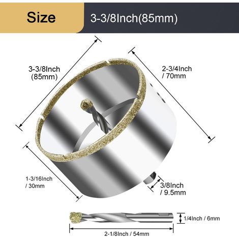Scie Cloche Diamant 85 mm avec Foret Guidage de Centrage,Foret trépan Diamant pour verre, carrelage, céramique, marbre, granit