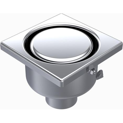 Limatec – Siphon de sol inox 100 x 100 mm – Sortie verticale DN 40 – Écoulement 0,34 l/s – Cloche-rosette inviolable – Hauteur 53 mm