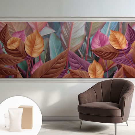 Carta Da Parati Con Design Moderno - Per Rinnovamento Rapido - Non-Woven - Per Interni Moderni Foglie colorate 250x104 cm (1/5)
