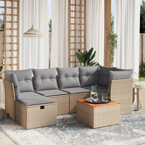 Juego de sofás jardín con cojines beige mezcla 7 pzas ratán PE vidaXL (1/4)