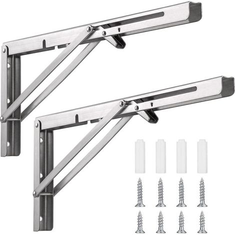 [JAMAIS UTILISÉ] Support Console Pliable en Acier Inoxydable 400 mm, Équerre Pliante pour Étagère Murale - Charge Maximale 150kg, Supports d'Étagères Pliants (2Pcs) - (1/4)
