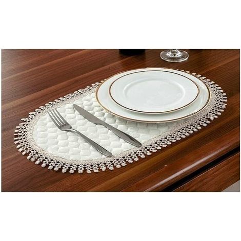 Dessous de verre ovale en dentelle moderne, isolation thermique, broderie artisanale, protection contre les brûlures, 30 cm (1/4)