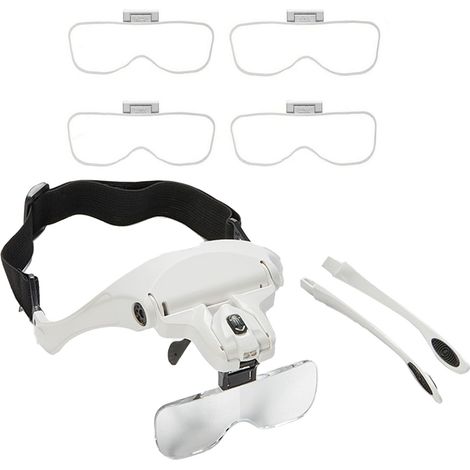 Loupe frontale à 5 lentilles avec double éclairage LED, idéale pour les réparations et les travaux manuels. (1/5)