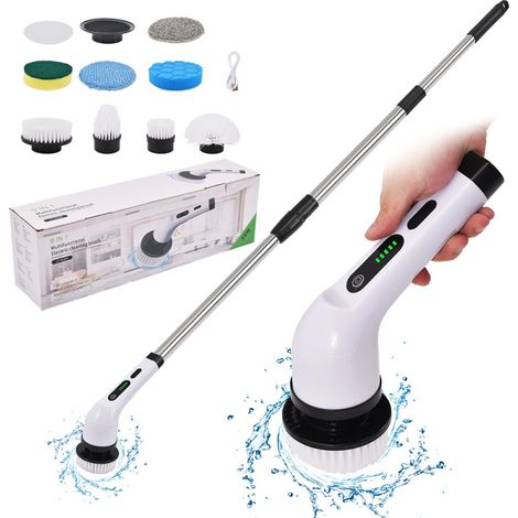 Brosse de nettoyage électrique rétractable multifonctionnelle 9 en 1, interface USB, blanche (1/5)