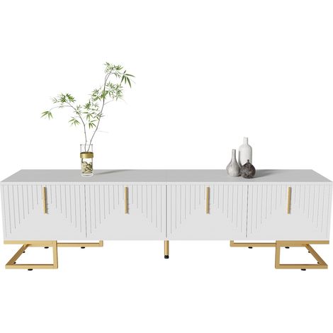 ELVMI TV-Schrank mit 4 Türen, Dämpfungsscharnieren und Verstellbaren Füßen, für Wohnzimmer, aus Spanplatte, Weiß, 170×40×45,5 cm (1/5)