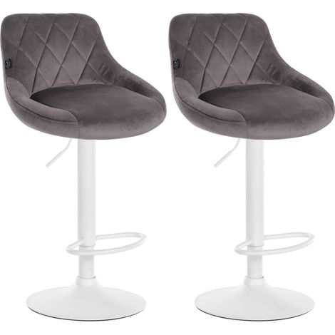 Set di 2 sgabelli da bar girevoli altezza regolabile velluto grigio con cuciture decorative struttura in metallo bianco 100006318