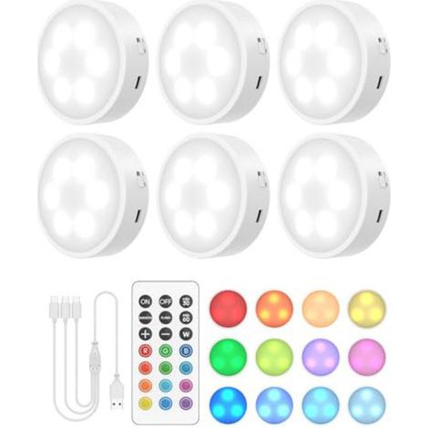 Irovami Lampes LED magnétiques – lot 6, rechargeables, RGB, télécommande, sous meuble (1/5)