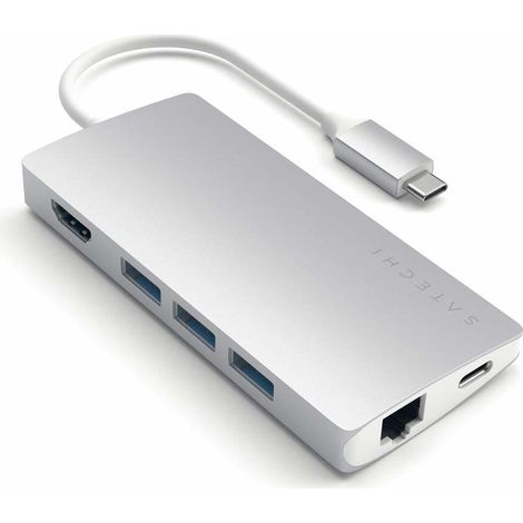 Adattatore multiporta in alluminio Satechi V2 - adattatore in alluminio per dispositivi mobili USB-C (USB-C, 3x USB-A, HDMI 4K, lettore di schede micro/SD, Ethernet) (argento) (1/4)