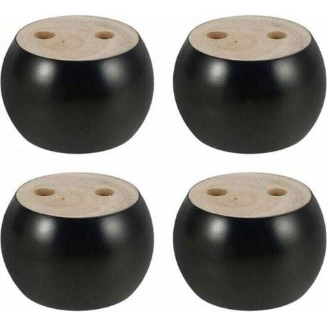 Lot de 4 pieds de meuble ronds en bois de 5 cm de hauteur pour canapé, lit, fauteuil, armoire, avec vis et rubans (noir) (1/4)