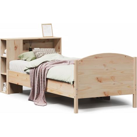 Lit simple  Lit adulte  Lit bibliothèque sans matelas 75x190 cm bois de pin massif