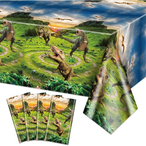 4er Set Dinosaurier Tischdecken 220x130cm Mehrfarbig für Kindergeburtstage