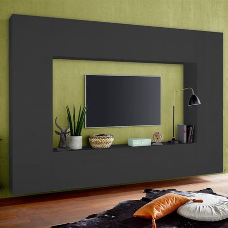 Meuble mural gris moderne pour salon avec meuble TV et 2 placards muraux, Note Mold (1/5)
