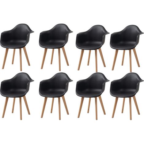 Esszimmerstühle 8er-Set mit Armlehnen, skandinavische Design-Sessel, Buchenholzbeine, Schwarz (1/5)