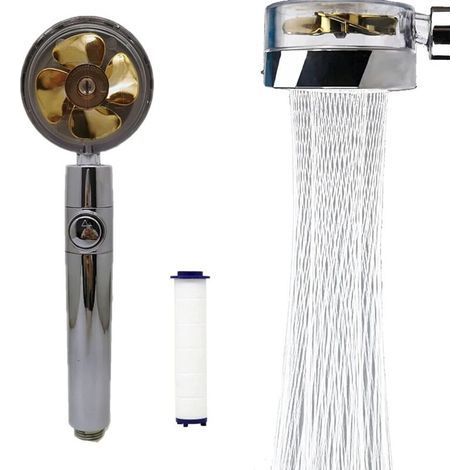 High Pressure Water Saving Shower, 360 Degree Rotating Propeller Handheld Shower Head with Filter, Turbo Spa Shower Head with Fan and Switch (Gold) (1/5)
