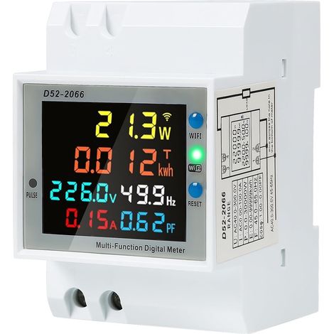 Compteur Électrique Monophasé Monté sur Rail Compteurs D'Énergie Intelligent avec Contrôle Wifi Compteur Intelligent Numérique Tension, Courant, Puissance et Facteur de Fréquence (1/5)