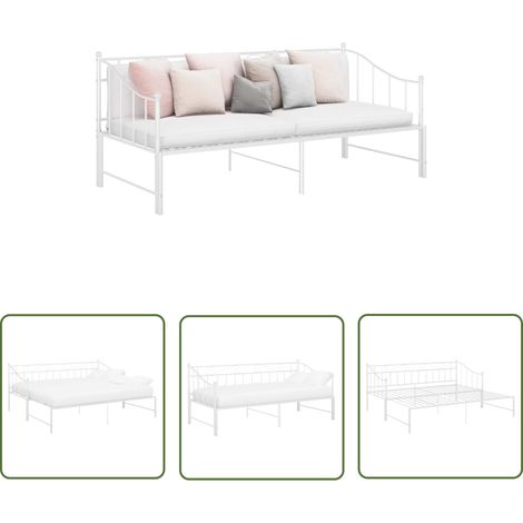 The Living Store Cadre de canapé-lit extensible sans matelas blanc 90x200 cm - Canapé Convertible - Lit Invité - Lit Pliable - Cadre Lit - Mobilier Compact (1/5)