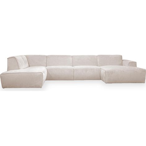 Mobilier Deco – Canapé panoramique en tissu beige – Angle gauche – 5 places – Dimensions L380xP222xH78 cm – Dossier rembourré et accoudoirs enveloppants (1/5)