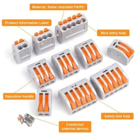 NALOOKAMIC Bornes de Connexion, 55PCS 3 Entrées Connecteur Électriques Rapide de Fil, Électrique Connecteurs D'épissag Automatique à Levier-écrou pour Circuit en Ligne 28-12 AWG, PA/PC Ignifuge